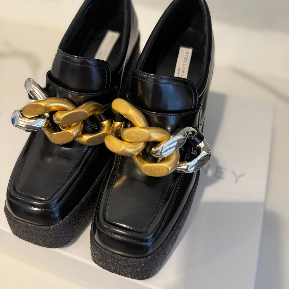 Black Platform Loafers with Gold and Silver Chain Detail BRAND NEW - Picture 3 of 7
